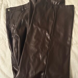 Brown Leather Flare Pants